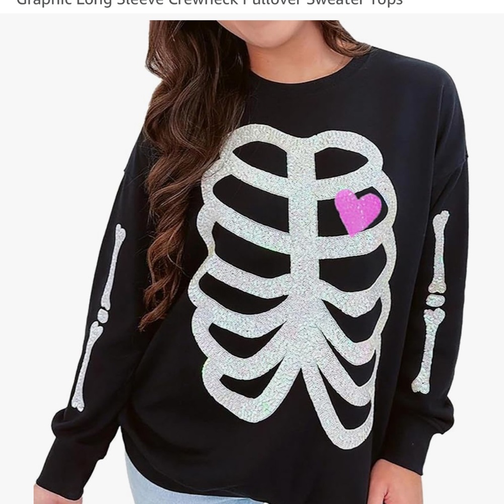 Black Skeleton Graphic Pullover Sweater